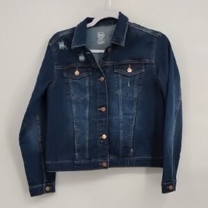 Wonder Nation Denim Jacket Dark Wash Distressed Stretchy Girls XXL 18